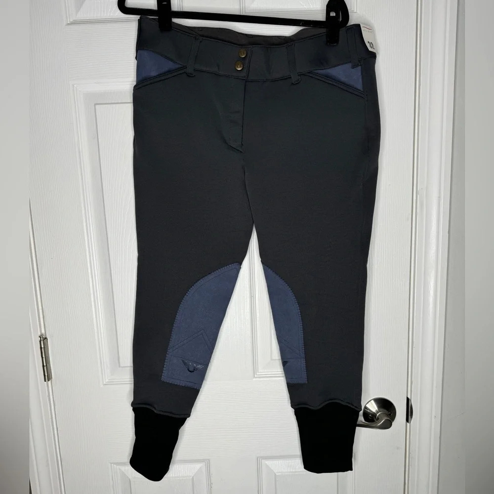 TUFFRIDERS NWT Unifleece Front Zip Breeches Charcoal Size 32 Ladies Equestrian‎